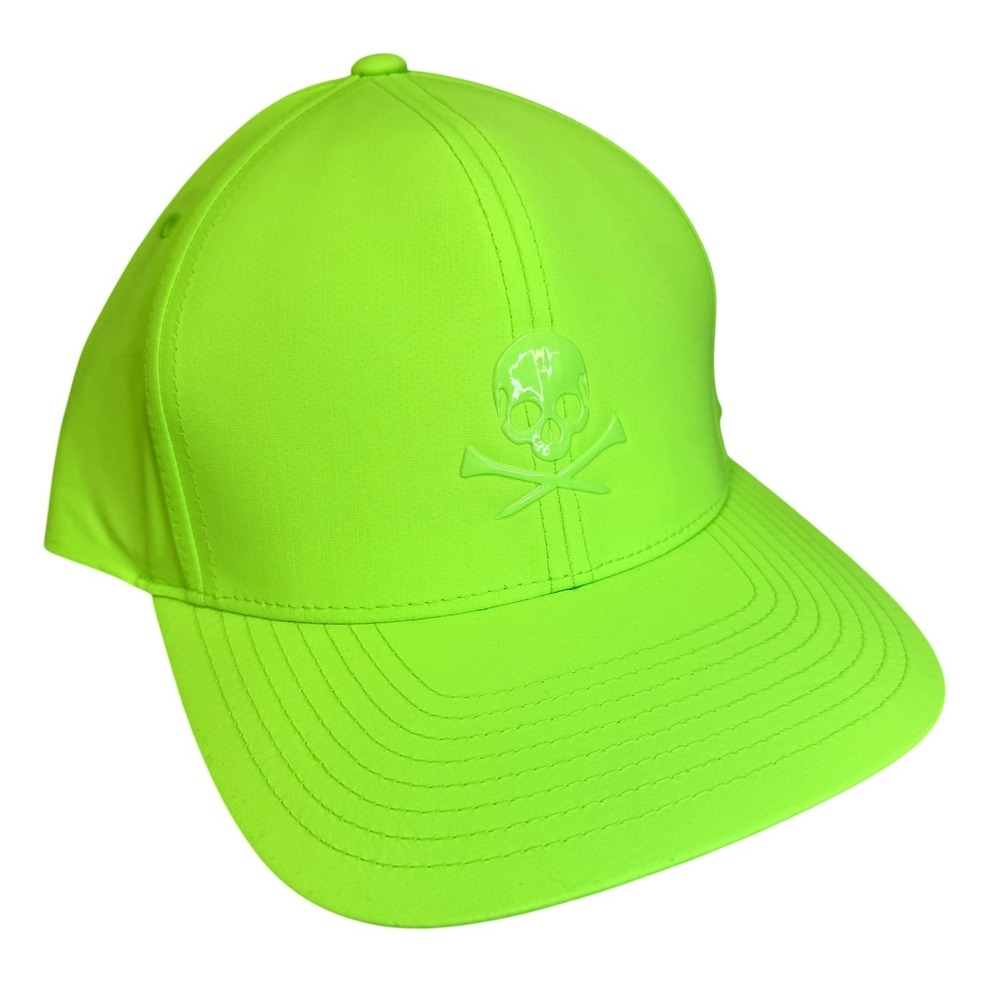 G/FORE Hat Cap Snap Back Mens One Size Neon‎ Green Skull Crossbones Golf Nylon